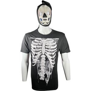 Celebrate Halloween Skeleton Ribcage Graphic Tee Black Costume Shirt L Gothic